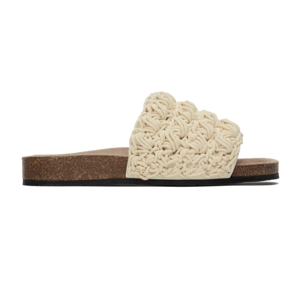 JW Anderson Off-white Crochet Cotton Popcorn Slides Sandals Sz 41 -9.5 us